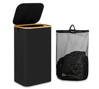 Wrtysully Cesto para la Colada de 110 L con Asa y Tapa, Organizador de Cesta Plegable con Bolsa Interior ExtraíBle para Ropa, Juguetes, Color Negro