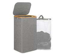 Wrtysully Cesto para la Colada de 110L con Asa y Tapa, Organizador de Cesta Plegable con Bolsa Interior ExtraíBle para Ropa, Juguetes, Gris