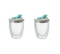 Wrtysully de Agua de Vidrio de Doble Pared con Tapa A Prueba de Fugas - de Café Transparente Aislada para Leche, Té, Jugos, Bebidas, Azul