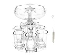 Wrtysully Dispensador de Vino y Licor de 6 Tragos con 6 Vasos, Soporte para Dispensador de Vino, Whisky y Cerveza, Estación Dispensadora de Bebidas para Fiestas