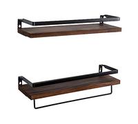 Wrtysully Juego de 2 Estantes de Pared de Metal y Madera, Almacenamiento Flotante RúStico, Toallero de BañO para Cocina, Estante de Almacenamiento Multiusos
