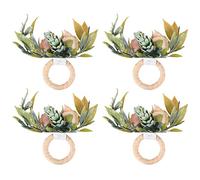 Wrtysully Juego de 4 Servilleteros de Rosas Dobles, Servilleteros de Flores Rosas con Bayas y Hojas, Servilleteros Hechos una Mano