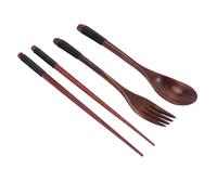 Wrtysully Juego de Cubiertos de Madera, Juego de Palillos PortáTiles de Madera, Cuchara, Tenedor, Vajilla, Vajilla con Hilo Negro