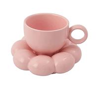 Wrtysully Juego de de Café y Platillo de Flores Juego de y Platillo de Café de CeráMica con Platillo de Girasol Tazas de Café con Leche 6.7Oz Rosa