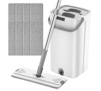 Wrtysully Lazy Flat Floor Trapeadores y Juego de Baldes de Limpieza de Suelos con Almohadillas de Microfibra Lavables para Trapeador Plano de Madera