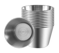 Wrtysully Paquete de 12 - Tazas de Salsa de Condimentos de Acero Inoxidable Cepillado Premium Ollas de para Salsas LíQuidas - 2.5Oz 70Ml