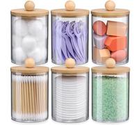 Wrtysully Paquete de 6 Dispensadores de Soporte con Tapas de Bambú, Accesorios para Recipientes de BañO, Organizador de Almacenamiento, Transparente