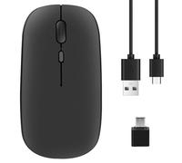 Wrtysully Ratón Inalámbrico Recargable, Ratón Óptico Ultra Silencioso de 2,4 G con Receptor USB y Tipo C, para Ordenador Portátil, (Negro)