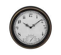 Wrtysully Reloj de Pared Impermeable para Exteriores con Termómetro IP44, Reloj Redondo Vintage para Decoración de Jardín, Reloj para Exteriores de 12 Pulgadas