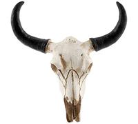 Wrtysully Resina Longhorn Vaca CráNeo Cabeza Colgante de Pared Decoración 3D Animal Fauna Escultura Figuras Cuernos para el Hogar Decoración de Halloween