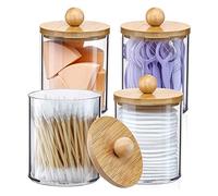 Wrtysully Soporte Qtip, Organizador de BañO, Accesorios, Recipientes de Almacenamiento, Tarros de PláStico Transparente con Tapas de Bambú para AlgodóN, Hilo Dental