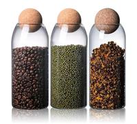 Wrtysully Tarros de Vidrio para Almacenar Alimentos, Tarros de Almacenamiento con Corcho, Juego de 3, 1150 Ml, Recipientes de Vidrio, Vidrio para Dulces, Tarro de Almacenamiento