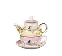 Wrtysully Tetera de Cerámica con Flores, Platillo para de Pájaro, Juego de Tetera de Vidrio Resistente al, de Café, Té de la Tarde, Juego para Té, Rosa