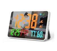 Wrtysully Tuya WiFi Reloj LED Calendario Termómetro Inteligente Higrómetro Espejo Cosmético Reloj Multifunción para la Oficina en Casa