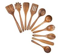 Wrtysully Utensilios de Cocina de Madera, Juego de Utensilios de Cocina con Cucharas de Madera de Teca y Espátula de Madera para Cocinar