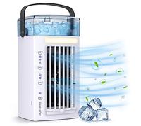 Wrtysully Ventilador de Aire Acondicionado PortáTil, Enfriador de Aire y Humidificador de Escritorio con 3 Velocidades de Ventilador y 7 Colores de Luz LED para Dormitorio