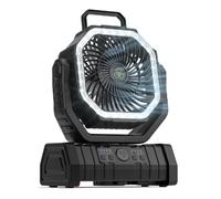 Wrtysully Ventilador de Batería de 10000 MAh Recargable con Gancho y Luz LED Brillante, Control Remoto, Temporizador, Oscilación Automática, Ventilador Inalámbrico A