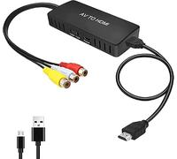 Wrugste Convertidor RCA a HDMI, adaptador AV a HDMI, adaptador compuesto 1080P, PAL/NTSC compatible con WII/WII U/PS One/PS2/PS3/STB/Xbox/VHS/VCR/Blue-Ray DVD