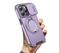 WRYHAUL Case with Slide Camera Cover for iPhone 17 Series, Slide Camera Protection Magnetic Stand Phone Case, Built-in 360° Rotating Stand and Privacy Camera (16 Pro-MAX,Purple)