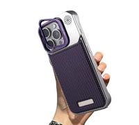 Wryhaul Geupday Leather Frameless Aromatherapy Magnetic Case, Metal Edge Borderless Frameless Phone Case, Luxury Leather Invisible Stand for iPhone Case 16 15 14 13 Series (Purple,16-Plus)