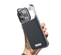 Wryhaul Geupday Leather Frameless Aromatherapy Magnetic Case, Metal Edge Borderless Frameless Phone Case, Luxury Leather Invisible Stand for iPhone Case 16 15 14 13 Series (Blue,16-Plus)