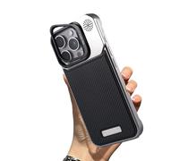 Wryhaul Geupday Leather Frameless Aromatherapy Magnetic Case, Metal Edge Borderless Frameless Phone Case, Luxury Leather Invisible Stand for iPhone Case 16 15 14 13 Series (Black,15 Pro)