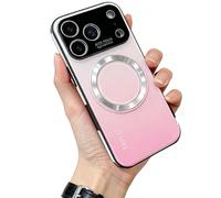 WRYHAUL Gradient Glass-Gloss Case Compatible with Magsafe, for iPhone 17 Series, Magnetic Ultra Thin Gradient with Lens Protection Phone Case with Shockproof Airbags (16 Pro,Pink)