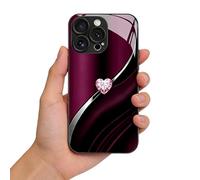 WRYHAUL Sparkling Heart Hard Case for iPhone 17/16/15, Curve Double Heart Hard Case Tempered Glass Phone Case, Full-Coverage Drop Protection Phones Cases (15,A)