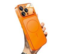 WRYHAUL Upgrade Slim Hard Glass Shockproof Magnetic Case for iPhone 17, with Integrated Camera Protection, Magnetic Charging Anti-Collision Matte Protective Case (15 Pro,Orange)