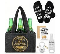 Wryzorix Regalo de jubilación para hombres, regalo de jubilación para colegas, amigo, abuelo, bolso de fieltro para 6 botellas de cerveza, calcetines, abrebotellas, llavero y tarjeta, regalos de