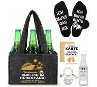 Wryzorix Regalo de jubilación para hombres, regalo de jubilación para colegas, amigo, abuelo, bolso de fieltro para 6 botellas de cerveza, calcetines, abrebotellas, llavero y tarjeta, regalos de