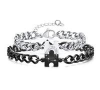 Wryzorix Regalos de San Valentín Pulseras de pareja, rompecabezas de corazón, pulsera cubana permanente para pareja, regalo de día de vejez, regalo para él, regalo de aniversario de San Valentín