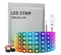 WS2812B Tira LED, Direccionable Individualmente 5050 SMD 256 RGBIC Tira LED para Diseño DIY y Decoración del Hogar(Negro, 300LEDs/5M)