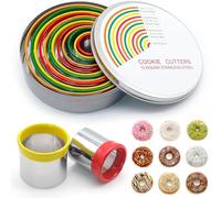 WSAMJIN 12 Piezas Cortadores de Galletas Redondo, Cortador de Galletas de Acero Inoxidable con Agujero Moldes Rosquillas Utensilios de Pastelería de Bricolaje para Pasteles, Galletas y Donas