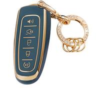 WSAuto Funda para llavero con llavero de metal compatible con Ford C-Max Edge Escape Expedition Explorer Flex Focus Taurus Lincoln MKS MKT MKX Navigator Accesorios Funda de protección de TPU suave, color azul