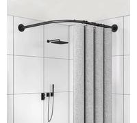WSCMLXY Barra Cortina Ducha Curva, Barra De Cortina Ducha Esquina En Forma L, Barras Extensibles para Cortinas Negra, para BañO, Cocina, Vestuario(Size:A 70-95cm x 70-95cm,Color:Negro)