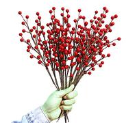 WsCrofts 12 Tallos de Bayas Rojas, 13.5 Pulgadas, Impermeables, Ramas Artificiales de Bayas de borgoña para el hogar, Vacaciones, Boda, Bricolaje, decoración de Corona de árbol de Navidad