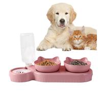 Wscwl Cuenco Doble para Gatos, Cuenco Doble para Perros,Platos de alimentación para Perros Inclinados a 15° con Botella dispensadora de Agua automática | Botella de Agua de 500 ml, Cuenco de
