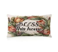 WSDESDEC Bless - Funda de almohada transpirable decorativa para tienda de campaña, hermosa corona verde, cuerpo largo, fundas de almohada de lino de algodón para decoración del hogar, interiores,