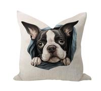 WSDESDEC Elegante funda de almohada de 16 x 16 pulgadas, decoración sólida de Boston Terrier, fundas de almohada de dibujos animados divertidos de perro, funda de almohada de lino de algodón para