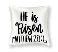 WSDESDEC Funda de almohada decorativa de 20 x 20 pulgadas, Pascua con texto en inglés "He Is Risen Matthew 28:6", fundas de almohada de seda sólidas, para tienda de campaña, banco, sala de juegos