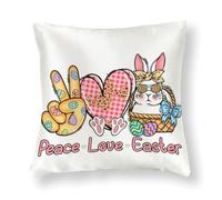 WSDESDEC Funda de almohada moderna de 20 x 20 pulgadas, decoración de Pascua y amor de paz, funda de almohada de seda de conejo para sofá, sala de estar al aire libre