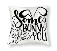 WSDESDEC Funda de cojín cuadrada de seda de 20 x 20 pulgadas, diseño de conejito con texto en inglés "Some Bunny Loves You", para decoración de sala de juegos al aire libre