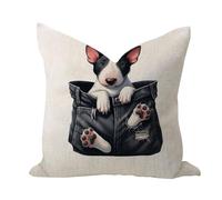 WSDESDEC Moderna funda de almohada de 40,6 x 40,6 cm, diseño de perro mirando desde el bolsillo, diseño de Bull Terrier, decoración de granja, fundas de cojín transpirables para dormitorio, sala de