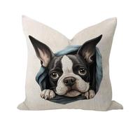 WSDESDEC Peeking Boston Terrier - Fundas de almohada de 22 x 22 pulgadas, arpillera de lino, rústica, para amantes de perros y gatos, funda de cojín cuadrada para banco, oficina, hogar, tienda de