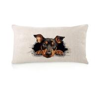 WSDESDEC Peeking Doberman Pinscher - Funda de almohada cómoda vintage para dormitorio, funda de cojín de dibujos animados, divertido cuerpo de perro, fundas de almohada largas de lino de algodón para