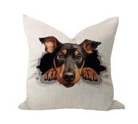 WSDESDEC Peeking Doberman Pinscher - Fundas de almohada para exteriores de 18 x 18 pulgadas, arpillera de lino, elegante, abstracta, pintura de cachorro, funda de almohada cuadrada para porche, sala