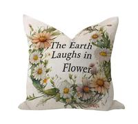 WSDESDEC The Earth Laughs In Flower - Fundas de almohada para exteriores de 16 x 16 pulgadas, lino de arpillera, fundas de almohada vintage, coronas de temporada, funda de cojín cuadrada redonda para