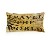 WSDESDEC Travel The World Body - Funda de almohada de lino con estampado de dos caras de 12 x 20 pulgadas, funda de almohada larga con diseño de mapa del mundo abstracto, para interiores y hoteles