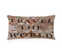 WSDESDEC Travel The World Body - Funda de almohada rectangular de lino con estampado de dos caras de 30,5 x 50,8 cm, diseño tribal y antiguo con imágenes de mapa del mundo, para interiores,